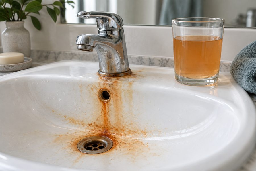 Rusty staining or orange-tinted water